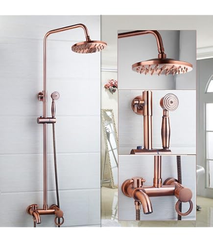 Heyalan Duscharmatur Freiliegend Matt Schwarz - 3 Funktionen, Verstellbare Halterung, Regendusche & Handbrause, Messing