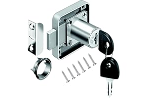 YOUTU® Schrankschloss Möbelschloß Zylinder-Möbelschloss Aufschraubschloss mit Schlüssel Set für Schubladen & Schränke | Stahl vernickelt | Dornmaß: 22mm 26mm 32mm (22mm)