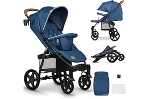 Lionelo Annet Passeggino Leggero Pieghevole Grigio Regorabile Con Posizione Sdraiata Con Ruote Eva Cappottina Xxl Con Zanzariera Coprigambe Portabibite Fino 22 Kg (, Standard), Blu