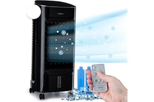 oneConcept Condizionatore Portatile Senza Tubo 60W, 4in1, Umidificatore, Climatizzatore Portatile Silenzioso con Night Mode, Ionizzatore, Ventilatore Aria Fredda, Raffrescatore 320m³/h, Serbatoio 4L