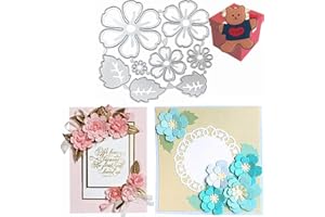 GOWXS 8 PCS Flower Cutting Dies for Card Making，3D Flower Cutting Dies Cut Stencils for DIY Scrapbooking Photo Album Decorative Embossing Paper Dies for Card Making Templated+Cute Brooch Pin