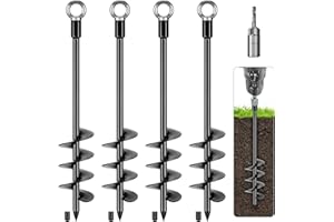 Benelabel Ancrages de Sol, 47cm Piquet Ancrage Piquet de Trampoline à Visser 4pcs Pointes TempêTe MéTal pour BalançOire/Camping/Abri/Chien/Abri Jardin avec Anneau Fixe Sac Rangement, Noir