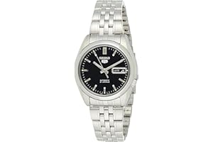 Seiko - SNK361K1-5 - Męski zegarek - automatyczny analogowy - czarna tarcza - szary pasek stalowy, Czarny/Szary, Klasyczny