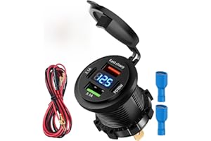 BUZUYIWAR 66W 12 Volts Prise USB, 4 Ports Prise de Chargeur de Voiture Double PD 3.1A 30W et Double Rapide Charge USB A avec LED Voltmètre pour Voiture Chargement Rapide pour Bateau Camping-Car Camion Moto