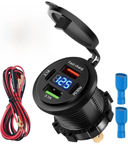 Prise Allume-Cigare Marine 12V/24V Étanchéité IP65 | Double USB 4.2A + Voltmètre LED + Interrupteur, Bateau Voiture Camping-car