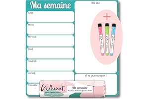 WHINAT Tableau Blanc Magnétique Frigo pour Menu et Repas/Liste de Courses/Taches Ménagères/Examens - Magnet effaçable - Planificateur Familial de Votre Semaine - Calendrier Hebdo aimanté de Cuisine !