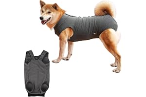 GIEEU Traje de recuperación para perro, traje de recuperación quirúrgica gris postoperatorio con diseño de botón, chaleco transpirable para perros después de la cirugía, protección contra heridas para
