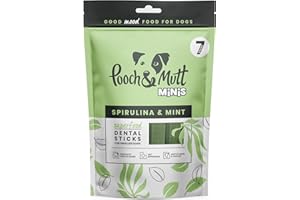 Pooch & Mutt - Pequeños palitos dentales de superalimentos con Sabor a espirulina y Menta para Perros, 1 Paquete de 7 palitos