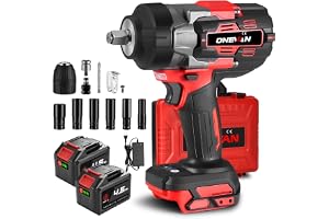 ONEVAN Sladdlös mutterdragare 1700 Nm, 1/2" borstlös sladdlös mutterdragare elektrisk med 2 4,0 Ah batterier och snabbladdare, med 6 hylsnycklar för krävande projekt