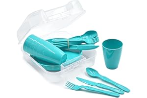 STEPHANS MÖBELBÖRSE 31-teiliges Picknick-Set, Picknickkorb und Mehrweggeschirr für 6 Personen, idealer Picknickkoffer für Camping, Strand, Wohnmobil, und Rucksackreisen (Türkis)