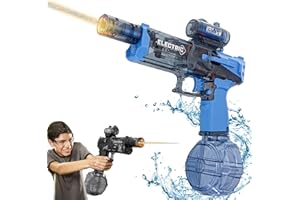 OKESYO Pistola de Agua Eléctrica con luz LED, Pistola de Agua Automática de Gran Capacidad 500 + 50cc, Largo Alcance 5–8m, Juguete de Fiestas Playa para Niños y Niñas, Regalos Cumpleaños