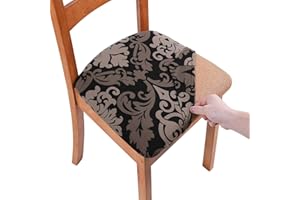 Homaxy Stretch Chair Seat Covers for Dining Room Set of 4, Elastic Dining Chair Seat Protector Cover Removable Washable Chair Slipcovers with Ties, Black Flower