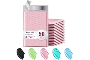 JOLLYTRIP Poly Bubble Mailers 4x8 50 Pack,Waterproof Self Seal Adhesive Shipping Bags, Cushioning Padded Packaging Envelopes for Shipping, Mailing Packaging(Pink)