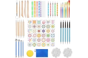 CDIYTOOL Mandala Dotting Tools, 78Pcs Mandalas Painting Stencil Kits Set Pen Dotting Tools Brushes Mandala Stencil Ball Stylus Paint Tray Acrylic Rod for Rocks Fabric Wall Nail Art Coloring Drawing Drafting