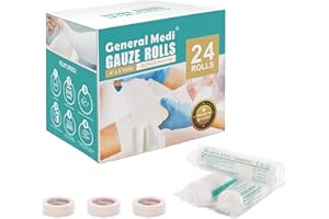 General Medi Bandage conforme, paquet de 24 rouleaux de bandage de gaze avec bonus 3 x ruban médical