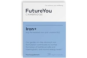 Iron+ Supplements – Energy Tablets with Koji Fermented Iron and Vitamin B12 – 28 Day Supply – Blood Supplement for Normal Formation of Red Blood Cells – Vitamins for Tiredness by FutureYou Cambridge