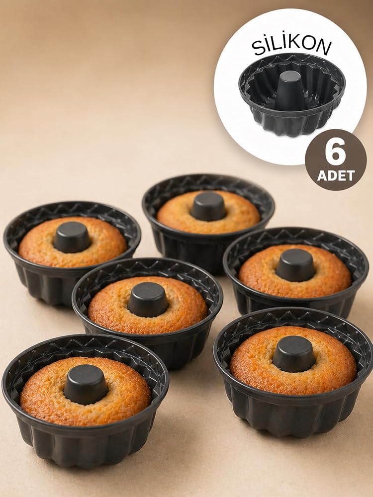 Beylini 6'Lı Silikon Oval Mini Kek Kalıbı Yapışmaz Muffin Kek Kalıbı Seti Şekilli Mutfak Kek Kalıbı Seti Antrasit