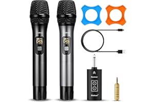 Bietrun UHF drahtlos Mikrofon Dual Handmikrofon aus Metall 50M kabellos Funkmikrofon Empfänger mit Bluetooth 6,35mm/3,5mm Stecker für PA Anlage Mischpult Verstärker Karaoke DJ Party Konferenz Vortrag