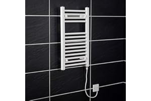 Warmehaus Electric Bathroom Heated Towel Rail Warmer Radiator - White - 700 x 400 mm - 150W Manual