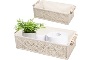 BASVII Juego de 2 Cestas Almacenaje Baño Tejidas, Estilo Bohemio, Cestos Almacenaje Hecha a Mano, Se Puede Utilizar Como Cesta de Almacenamiento Para Bebés, Cajas Almacenaje Decorativas (Blanco)