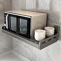 Support Mural Onde, Support De Four à -ondes Suspendu Avec 10 Crochets, Emicro Onde Support Four En Aluminium 2 étages, Etagère De Cuisine Dessus Four à -Ondes 55 X 38.5 X 25cm