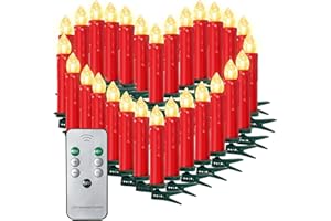 SunJas LED Velas de Navidad Set de 10/20/30/40 LED Velas de Árbol de Navidad con Control Remoto Infrarrojo Luces de Árbol de Navidad, Luces de Velas, Decoración de Navidad Jardín (20 Piezas, Rojo)