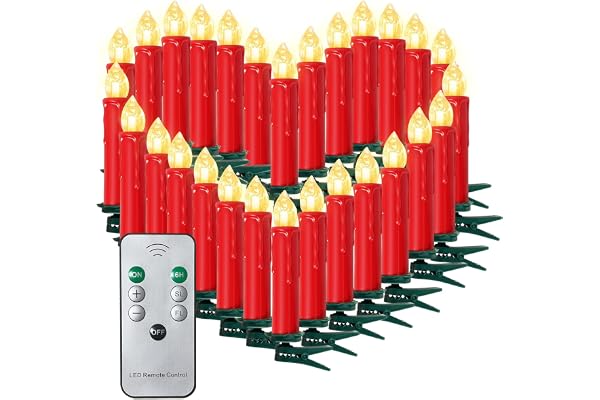 10/20/30/40 Bougies de Noël LED Guirlande lumineuse de bougies Bougies de Noël Bougies d'arbre de Noël avec télécommande sans fil, Rot, 20er