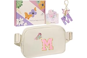 ONETOALL Cadeaux pour Filles 10 11 12 Ans, Sac Banane Enfant avec Lettres, Bandoulière Réglable Femme, Idée Cadeau Personnalisé pour Anniversaire Pâques - Adolescent Blanc