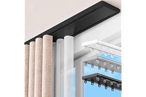 GENERIC Sistema De Riel De Cortina Doble Aluminio Rieles De Cortina De Techo con Rodillos Silenciosos Cualquier Espacio Apto para Cortinas Transparentes Y Opacas(Negro,2.40m)