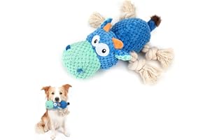 YSQEVN Juguete de Peluche para Perros Sonido Juguete Interactivo de Morder Masticable Resistente a Las Mordeduras Suave Algodón Regalos para Pequeños Medianos Grandes Cachorros Azul Hipopótamo