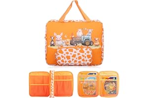 Taladad Doppeltasche Tasche für TipToi Bücher Plus Tiptoi Stift,Kabel und Zubehör,Platz für bis zu 5-10 Starterset Buch für TipToi Schutzhüllen-Organizer, Kinder Tablet und Edurino Figuren (Orange)