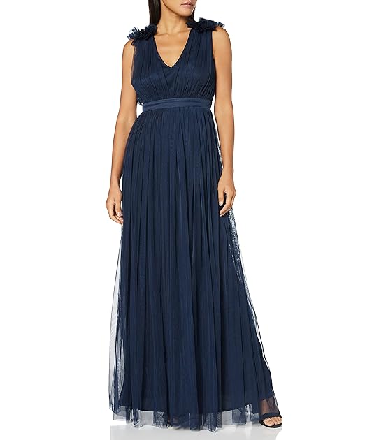 Damen Womens Ladies Maxi with Ruffle V Neck Sleeveless High Empire Waist Long Prom Guest Wedding Bridesmaid Dress