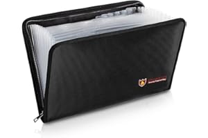 Homeriy Portable Fireproof File Folder Fireproof Fire & Water Resistant Money Document Bag with A4 Size, 13 Pockets Zipper Closure with Silicone-Coated for Legal Document, Cash