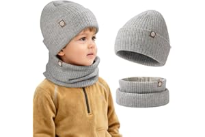 AOOSA Beanie Hats Neck for Kids, Knitted Thermal Fleece Lining Hat and Snood Neck, Kids Winter Beanie Hat and Scarf Set, Cold Weather Set for Baby Boys Girls Aged 2-8 Years Old