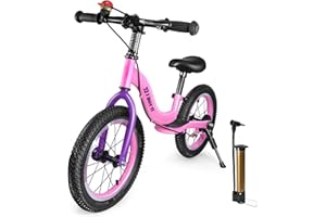 I BUY IT 14/16 Zoll Laufrad ab 3 4 5 6 7 Jahre Jungen Mädchen, Verstellbares Kinder Laufräder mit Bremse & Ständer, Kinderlaufrad ohne Pedale mit Luftreifen & Fußstütze