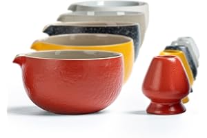 TEANAGOO Japanese Natural Rock Texture Matcha Chawan with Whisk Rest, 18 OZ. K19, Grapefruit-Red, Matcha Tea Bowl, Ceramic Bowl, Tea Bowls for Matcha, Ceramic Matcha Bowl Traditional Ceremonial