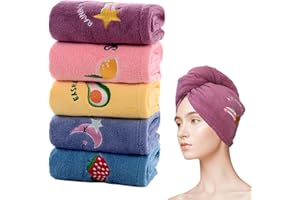 Dhisperares 5 Stück Haarhandtuch, Turban Handtuch mit Knopf, Super Saugfähig Handtuch Turban Damen Mädchen, Korallenfleece Im Twist-Stil Haare für Langes, Kurzes, Lockiges und Glattes Haar