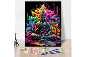 TISHIRON DIY Peinture par Numéros pour Adultes Débutants - Bouddha, Religion, Lotus, Yoga, Zen - Kit Acrylique et Huile - Artisanat pour la Maison 40x50cm (Encadré)