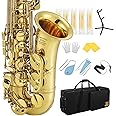 Eastar AS-Ⅲ Alto Saxophone E Flat for Beginners Advanced, Cleaning Kit, Case, Neck Strap, Reeds, Stand, Eastar Altsaxophon, Golden