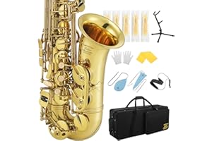Eastar AS-Ⅲ Alto Saxophone E Flat for Beginners Advanced, Cleaning Kit, Case, Neck Strap, Reeds, Stand, Eastar Altsaxophon, Golden