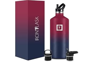 IRON °FLASK Sportowa butelka na wodę, 200 ml, 3 pokrywki (pokrywka ze słomką) – szczelna, trwała, podwójna ścianka ze stali nierdzewnej, butelki na siłownię dla mężczyzn, kobiet i dzieci, izolowany