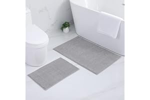 Homaxy Chenille, zestaw 2-częściowy, antypoślizgowy dywanik łazienkowy, miękki, chłonny dywanik łazienkowy, nadaje się do prania, 40 x 60 cm + 60 x 90 cm, jasnoszary