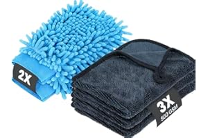 LROCOTANC 3-szt. zestaw ręczników do pielęgnacji samochodu, ściereczki do suszenia,nadaje się do czyszczenia wnętrza samochodów i motocykli, rozmiar 30x30 cm (z rękawicą do mycia samochodów)