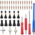 VooGenzek 47 PCS TR414 Tyre Valve Stem Puller Tools Set, Pure Copper Valve Core, with TR414 Snap-in Valve Stem, Dual & Single Head / 4-Way Valve Core Remover, for Tire Tyre of Car, Truck, Motorcycle
