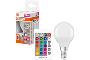 ‎OSRAM Osram STAR+ RGBW LED Lampe mit E14 Sockel, RGB-Farben per Fernbedienung änderbar, 5.5W, Tropfenform, Ersatz für 40W-Glühbirne, matt, LED Retrofit RGBW lamps with remote control, Einzelpack
