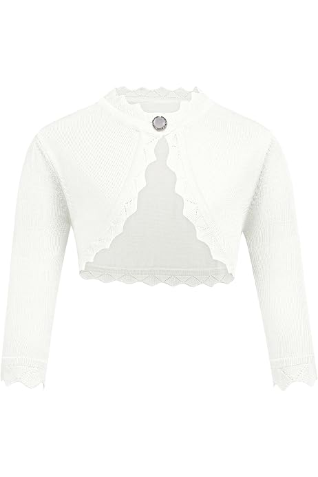 Cardigan Fille Avec Volants - Boléro Élégant Pour Robe De Communion Ou Baptême - Blanc - 100% Viscose