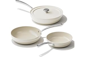 Redchef Induction Hob Pan Set, Ceramic Frying Pan 4pcs Saute Pan with Lid 20cm 24cm 28cm (8" 9.5" 11") Stir Fry, Non Stick Frying Pan PFAS & PTFE & PFOA Free, Oven Safe, Beige White