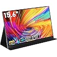 HONGO Portable Monitor 15.6" 1080P FHD Laptop Monitor Screen IPS, Plug&Play Extender Monitor Built-in Dual Speakers, Second Screen for Laptop/PC/Mac/PS345/X-box with HDMI/USB C Port & Smart Cover