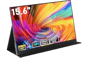 HONGO Moniteur Portable, Laptop Écran Portable 15,6" 1080P IPS Écran PC Portable Haut-parleurs Intégrés, Moniteur pour Ordinateur Portable, PC, Mac, X-Bo, Switch, Deuxième Ecran Portatif USB C