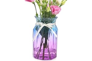 OFFIDIX Jarrón de cristal, moderno centro de mesa geométrico, jarrón decorativo multicolor degradado para oficina, cocina del hogar, decoración de boda (morado azul)